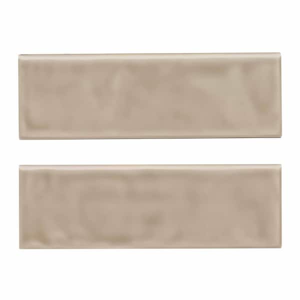 Urbano Warm Concrete Bullnose 4 In. X 12 In. Glossy Ceramic Wall Tile, 12PK